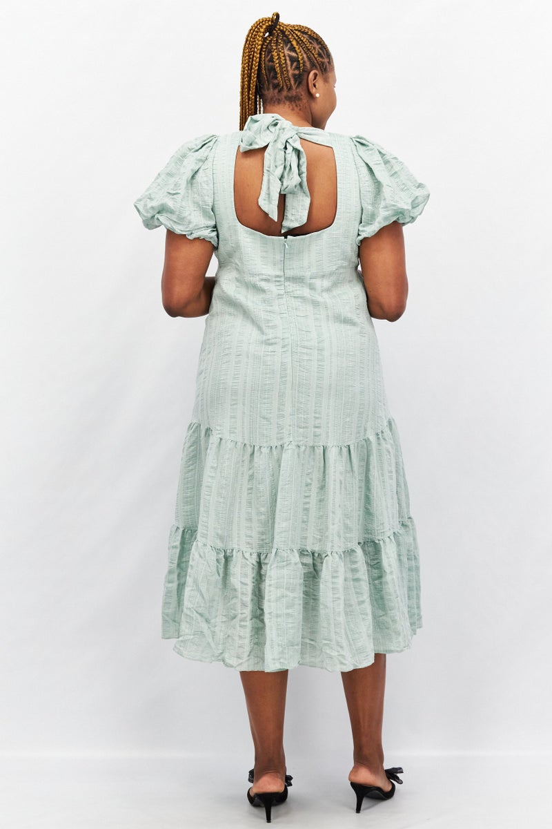 forever new فستان ميدي بتصميم منحني للنساء، بخصر منخفض، قماش منقوش، أخضر نعناعي - Image 2